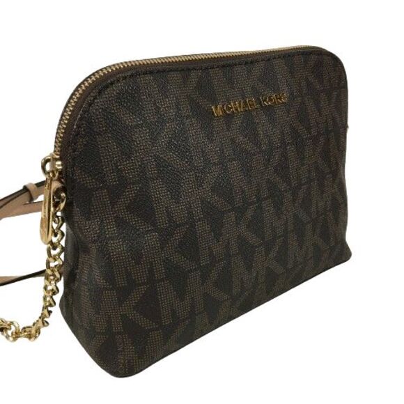 Michael Kors Cindy MK Signature Dome Crossbody Bag Brown Gold Logo 38H9CCPC3B - Picture 2 of 16